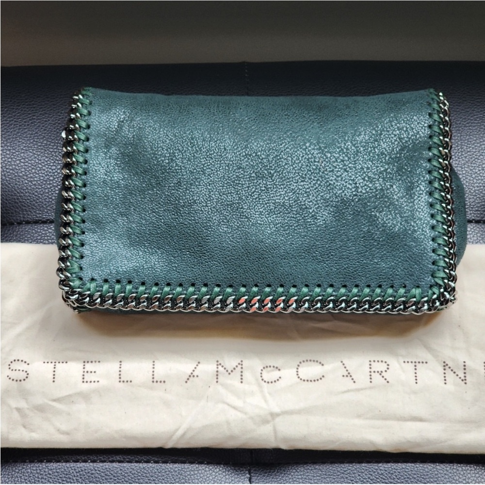Stella McCartney Dark Green Chain-Trim Clutch - gunmetal chain